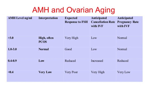 Table showing the relationship between AMH and ovarian aging