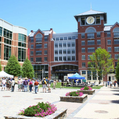rockville md town center with people walking around